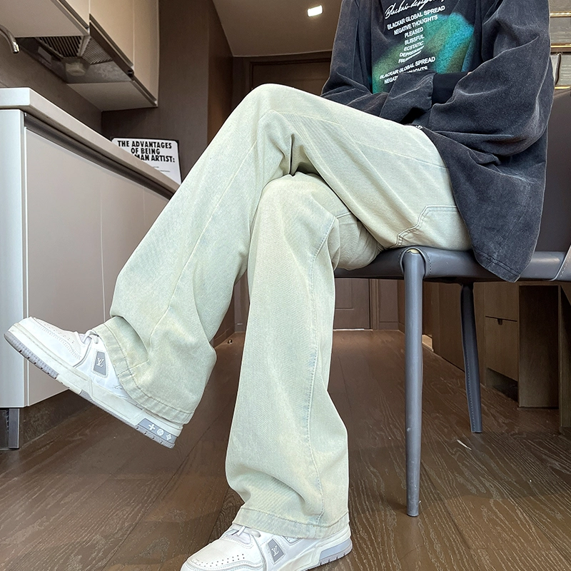尘映 美式高街潮流户外休闲宽松微阔简约百搭直筒牛仔裤 男款