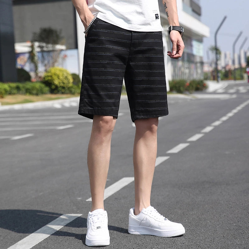 尘映 美式条纹纯棉百搭直筒夏季五分裤休闲短裤 男款