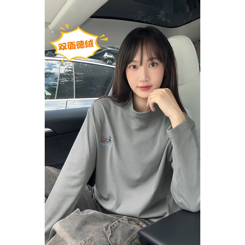 尘映 美式复古高街腊肠狗刺绣百搭打底衫简约基础款早秋圆领宽松休闲户外潮牌青少年学院风套头插肩长袖卫衣 男女同款