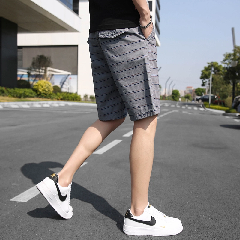 尘映 美式条纹纯棉百搭直筒夏季五分裤休闲短裤 男款