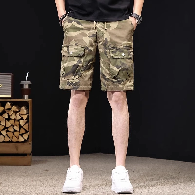 尘映 高端潮牌迷彩工装夏季薄款五分裤时尚轻松简约休闲短裤 男款