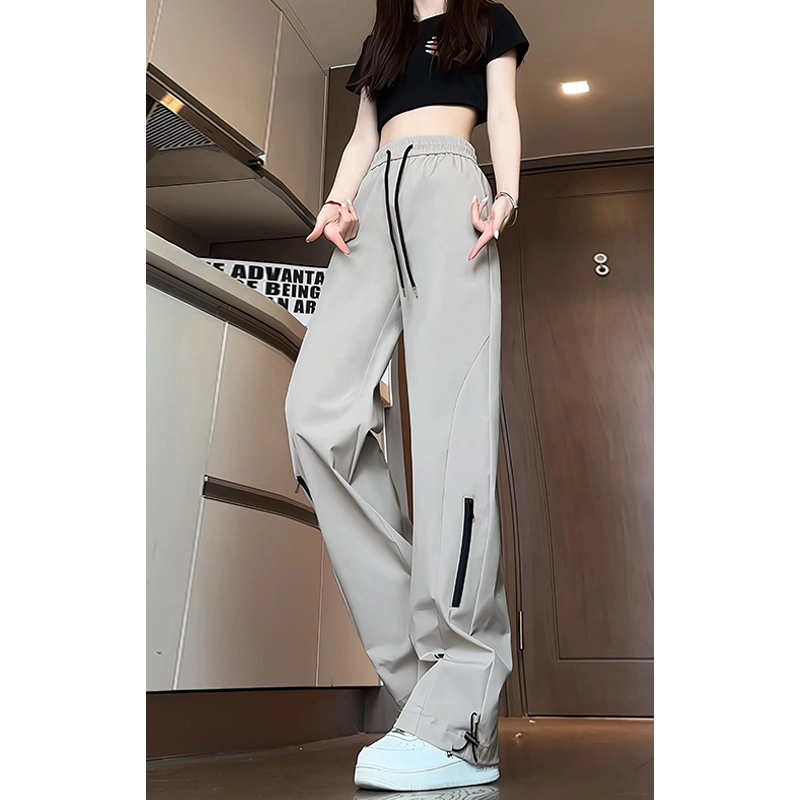 尘映 美式高街痞帅早秋常规加绒款防泼水拉链校园穿搭直筒阔腿裤男宽松无性别亲肤学院百搭通勤运动裤子休闲裤 男女同款