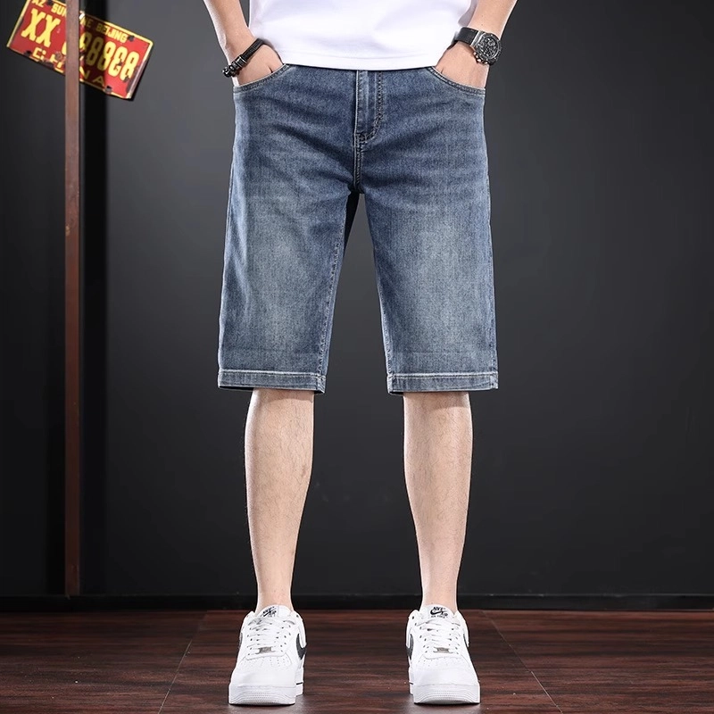 尘映 高端薄款潮牌弹力青年设计感五分牛仔短裤 男款