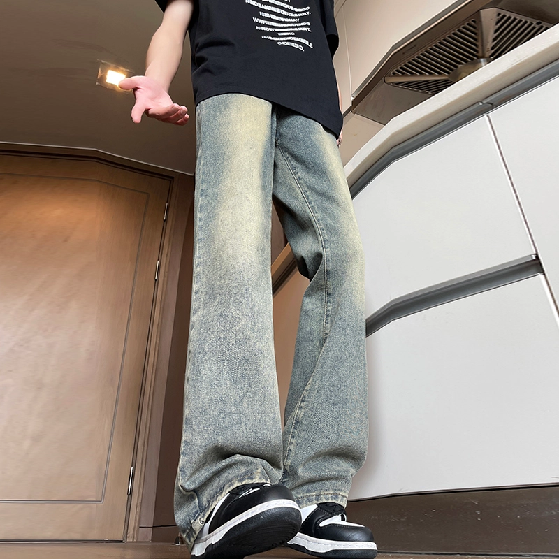 尘映 美式复古高街微喇水洗做旧废土风高级感窄版设计中腰显高显瘦修身通勤百搭垂感弯刀裤牛仔裤 男女同款