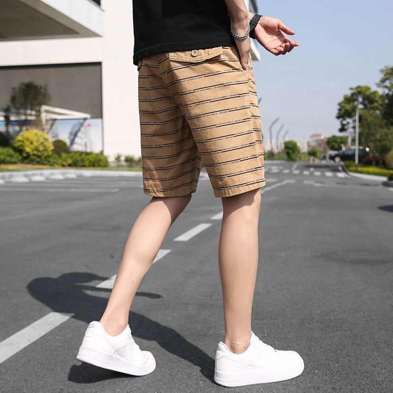 尘映 美式条纹纯棉百搭直筒夏季五分裤休闲短裤 男款