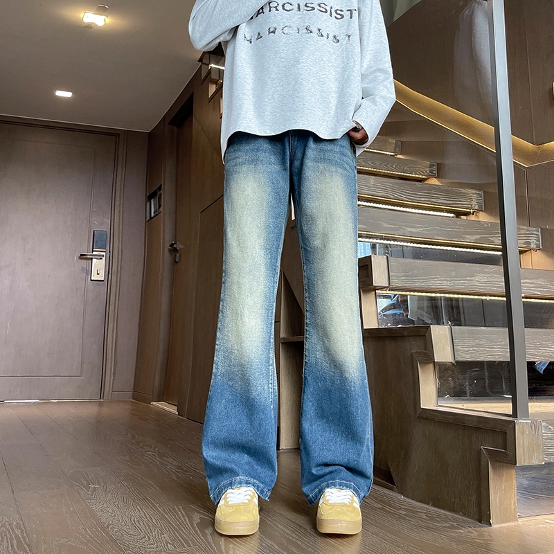 尘映 美式简约百搭潮流舒适时尚中腰宽松直筒适中拉链无弹力长裤牛仔裤 男款
