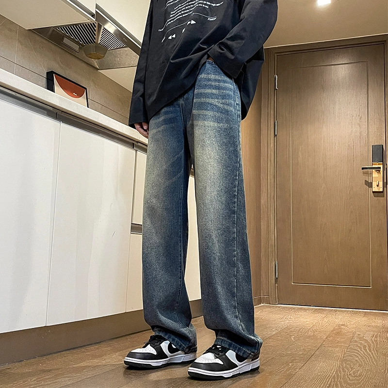 尘映 美式潮流高街户外宽松直筒阔腿简约百搭潮牌牛仔裤 男款