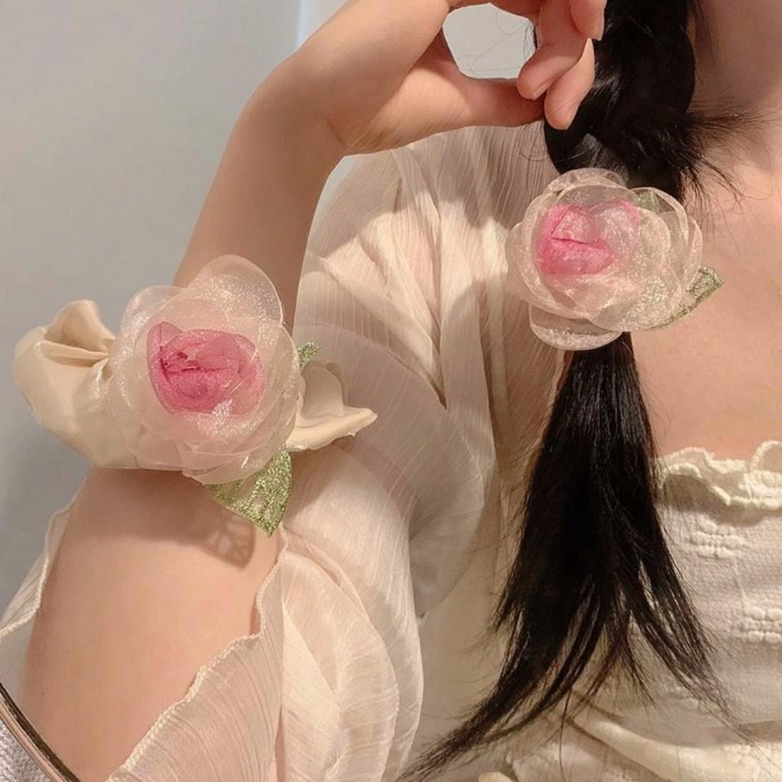 希铃 干枯玫瑰超仙氛围感森系仙美 网纱 发圈 女款
