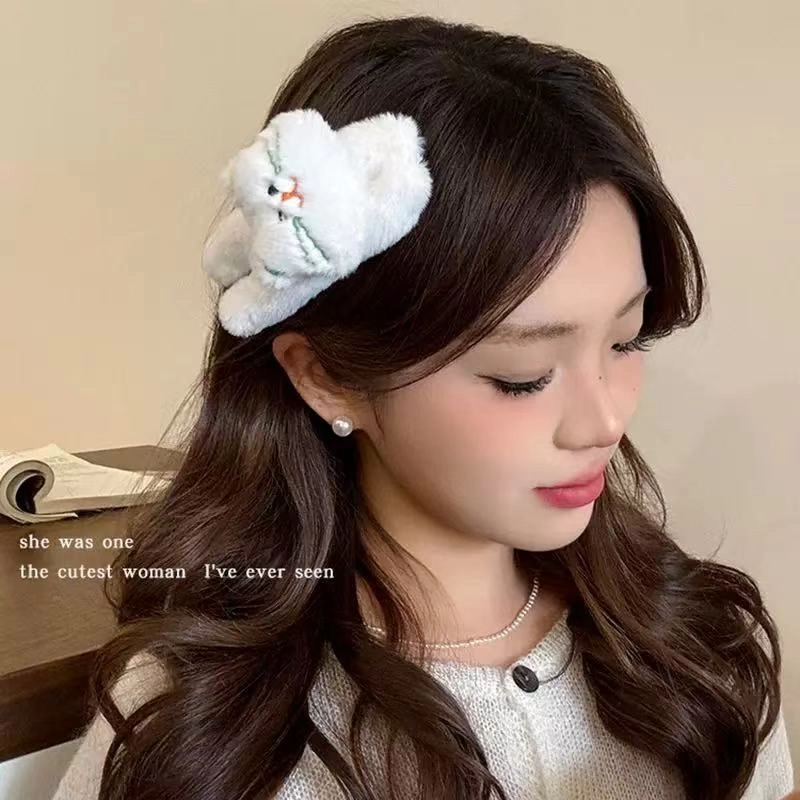 希铃 可爱趣味眨眼五色小猫 毛绒 发夹 女款