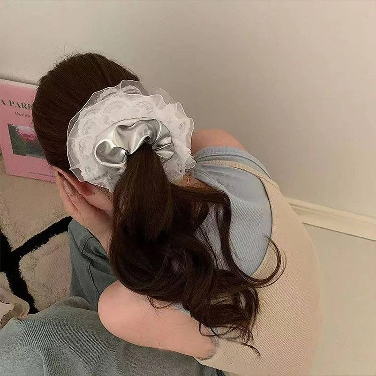 希铃 银色层次蝴蝶结风 蕾丝 发圈 女款