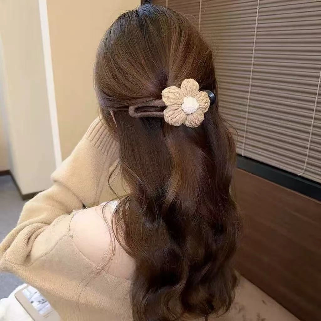 希铃 高级感秋冬 针织花朵 布艺 发夹 女款