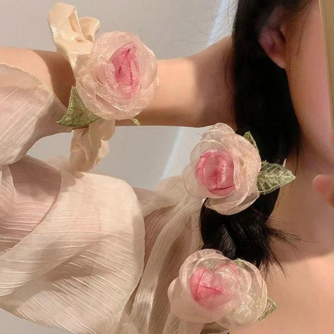 希铃 干枯玫瑰超仙氛围感森系仙美 网纱 发圈 女款