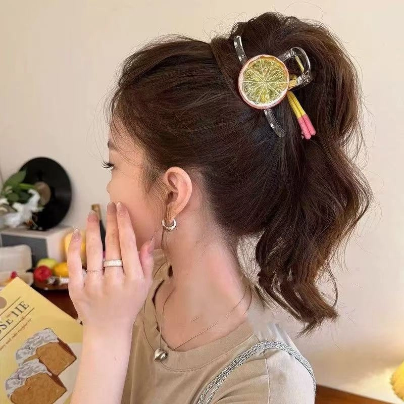 希铃 超清新 柠檬可爱蝴蝶结 亚克力 发夹 女款