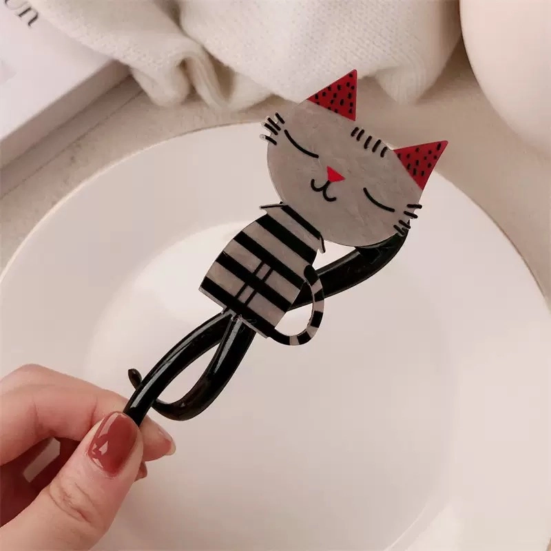 希铃 趣味猫猫可爱扭扭高级感 亚克力 发夹 女款