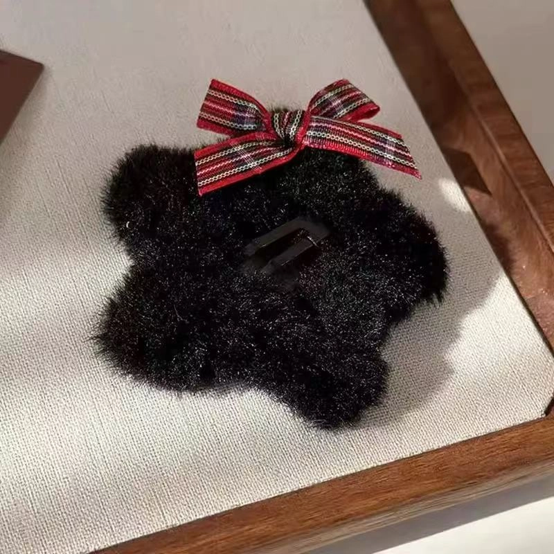 希铃 可爱星星#好运 毛绒蝴蝶结 侧边发夹发饰 女款