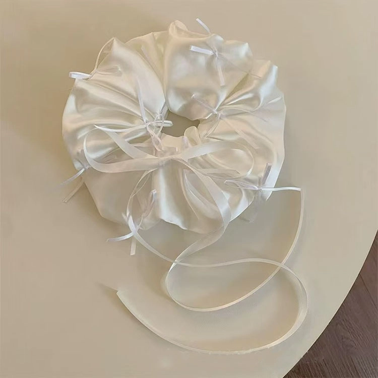 希铃 缎面白色蝴蝶结 娟纱 发圈 女款