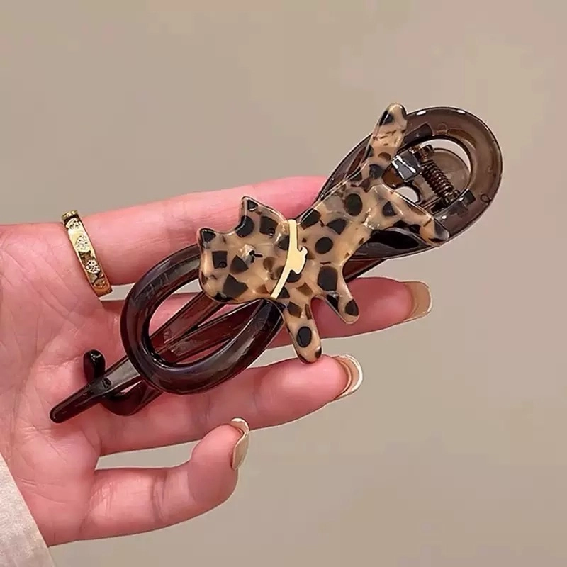 希铃 趣味猫咪豹纹可爱后脑勺 树脂 发夹 女款