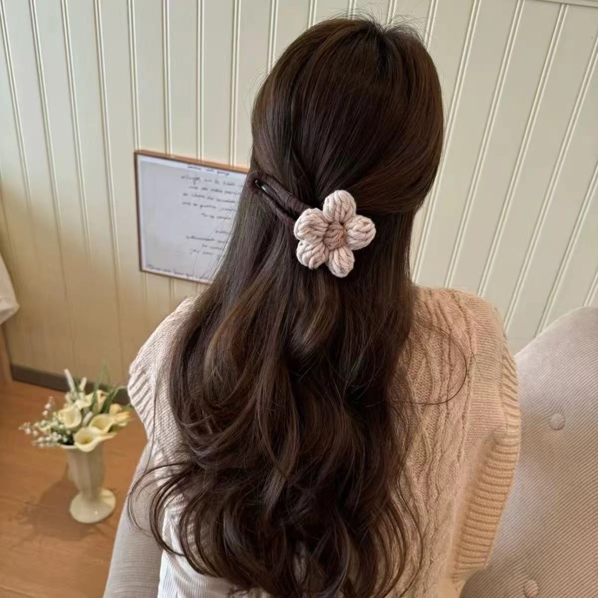希铃 高级感秋冬 针织花朵 布艺 发夹 女款