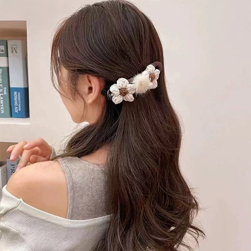 希铃 秋冬针织双花大号高级感抓夹 毛线 发夹 女款