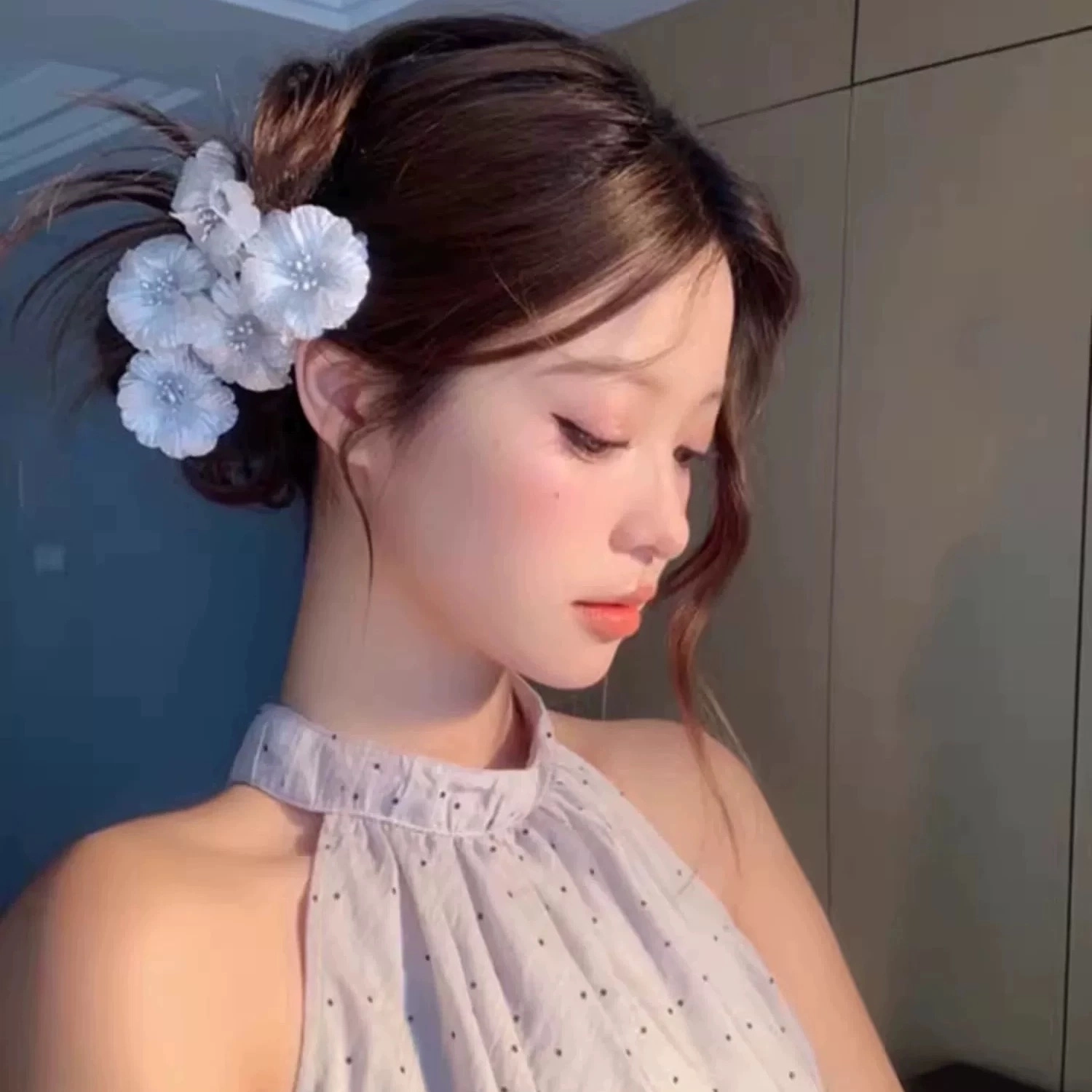 希铃 法式温柔银色花朵氛围感 网纱 发夹 女款