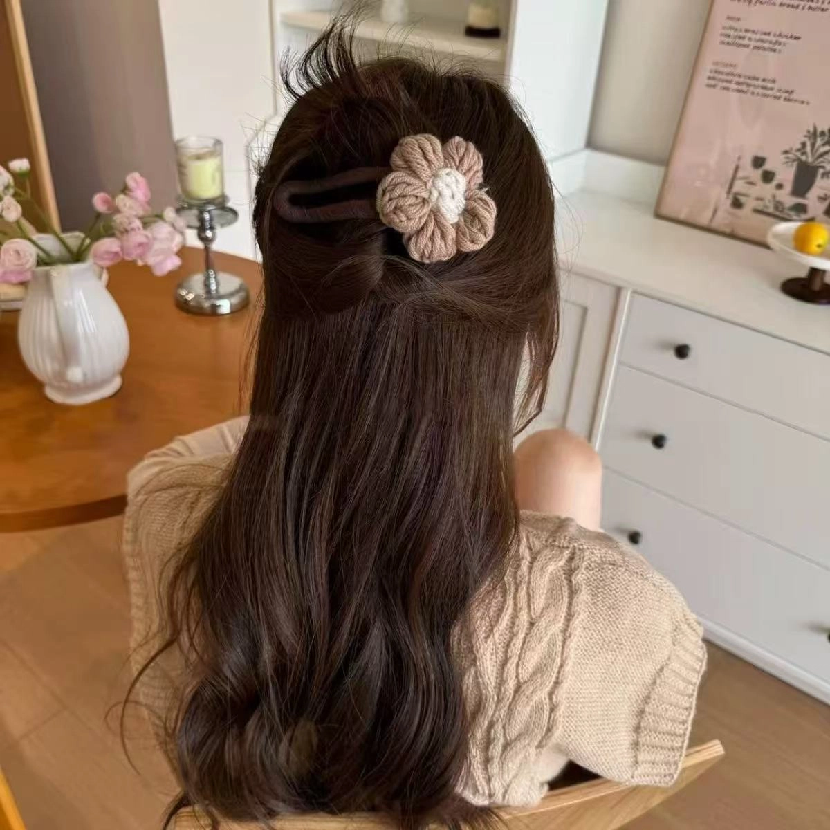 希铃 高级感秋冬 针织花朵 布艺 发夹 女款