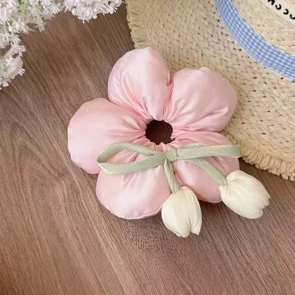 希铃 森系郁金香超仙花朵 布艺 头绳 女款