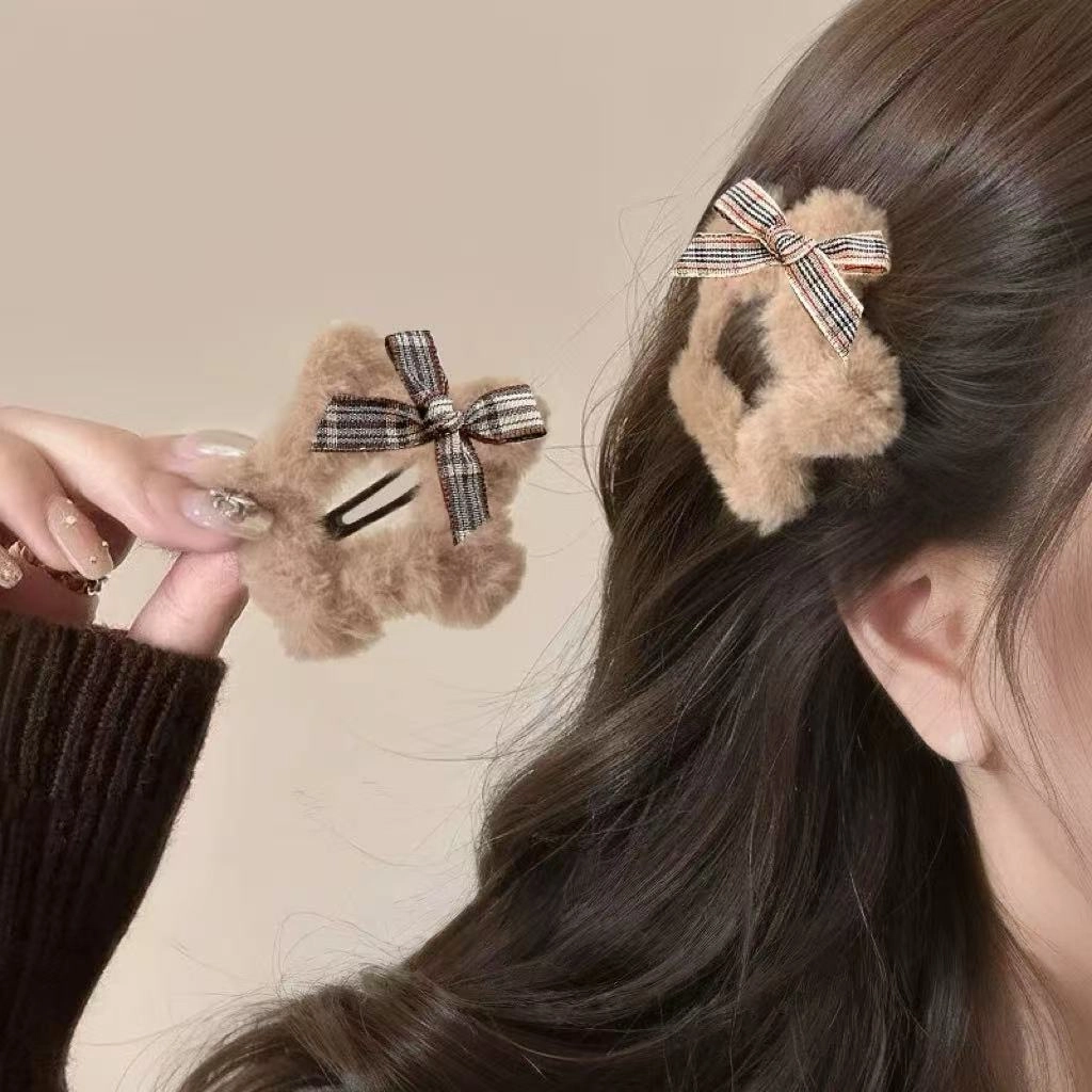 希铃 可爱星星#好运 毛绒蝴蝶结 侧边发夹发饰 女款