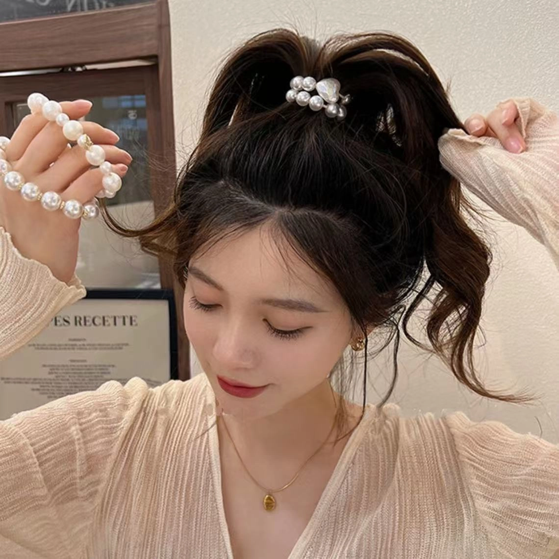 希铃 白月光珍珠链式 亚克力 发圈 女款
