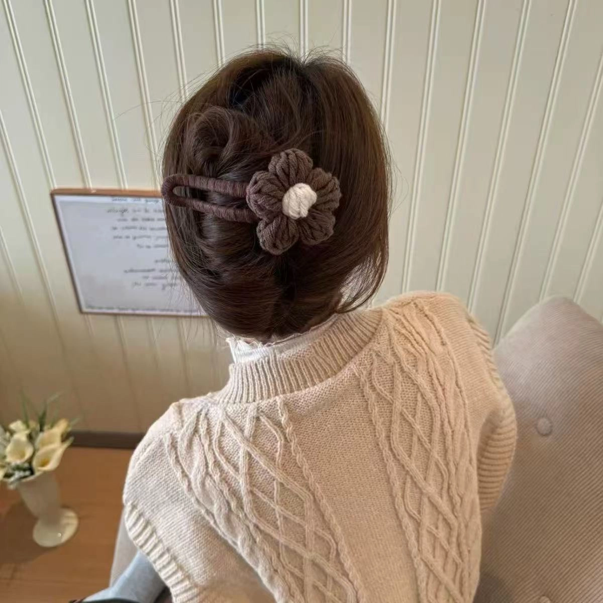 希铃 高级感秋冬 针织花朵 布艺 发夹 女款