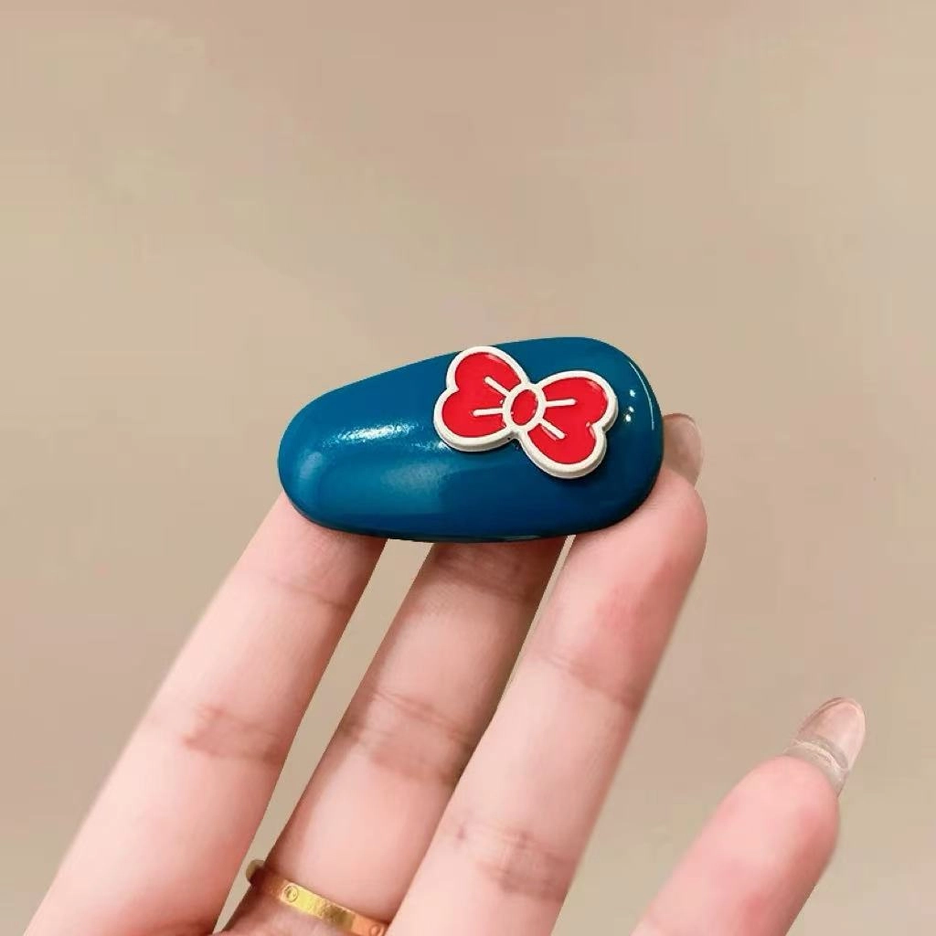 希铃 红蓝蝴蝶结椭圆前额碎发#好运 亚克力 发夹 女款