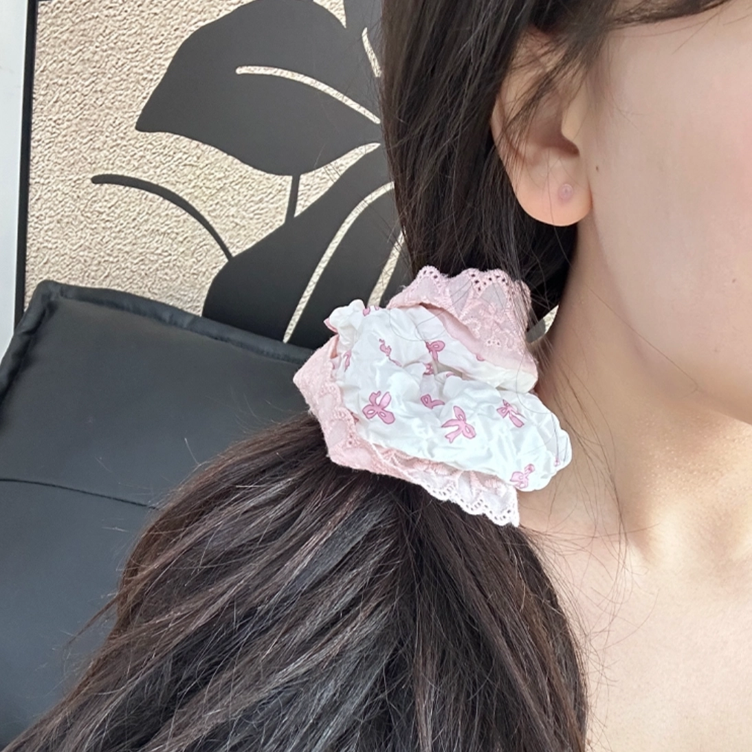 希铃 甜美少女粉白甜妹蝴蝶结 棉麻 发圈 女款