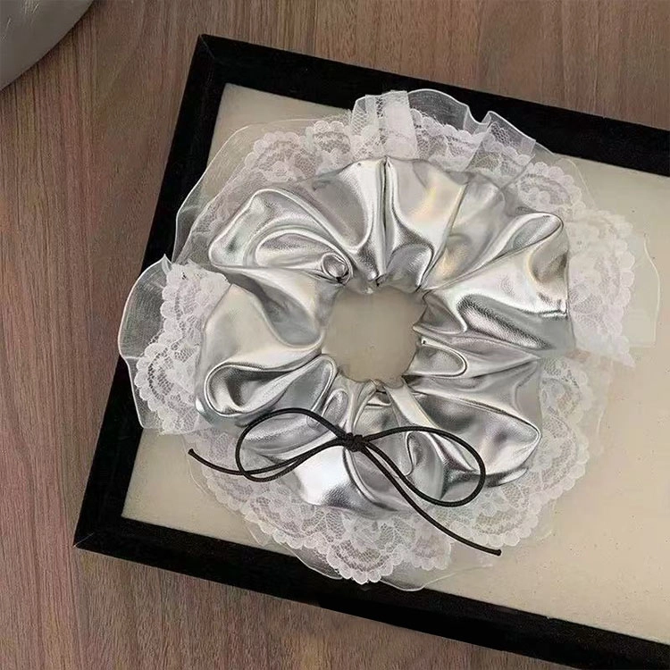 希铃 银色层次蝴蝶结风 蕾丝 发圈 女款