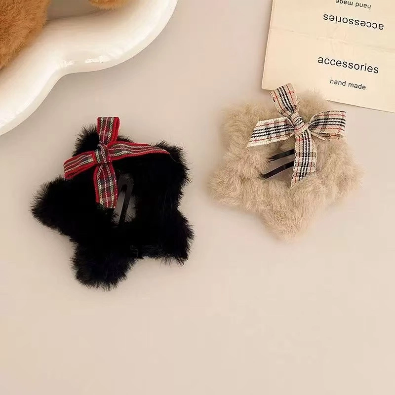 希铃 可爱星星#好运 毛绒蝴蝶结 侧边发夹发饰 女款