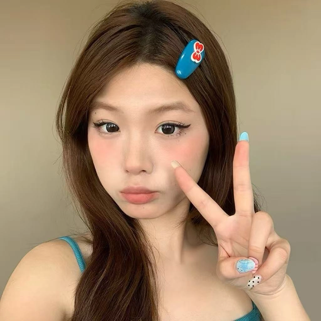 希铃 红蓝蝴蝶结椭圆前额碎发#好运 亚克力 发夹 女款