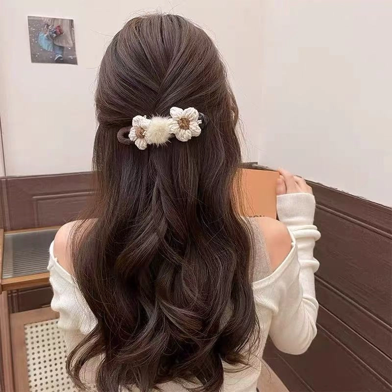 希铃 秋冬针织双花大号高级感抓夹 毛线 发夹 女款