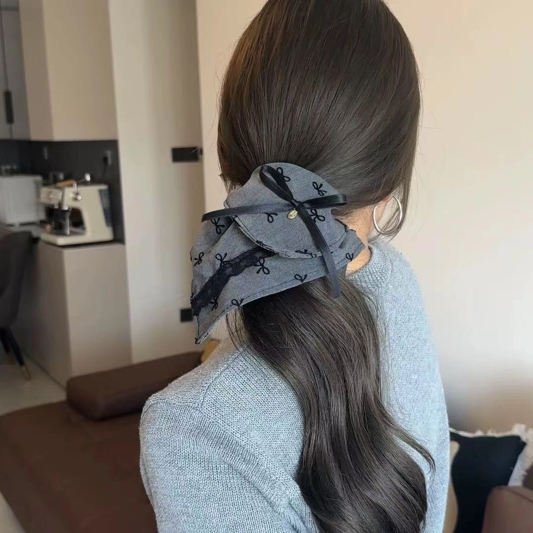 希铃 格雷系蝴蝶结印花#好运 布艺 发圈 女款