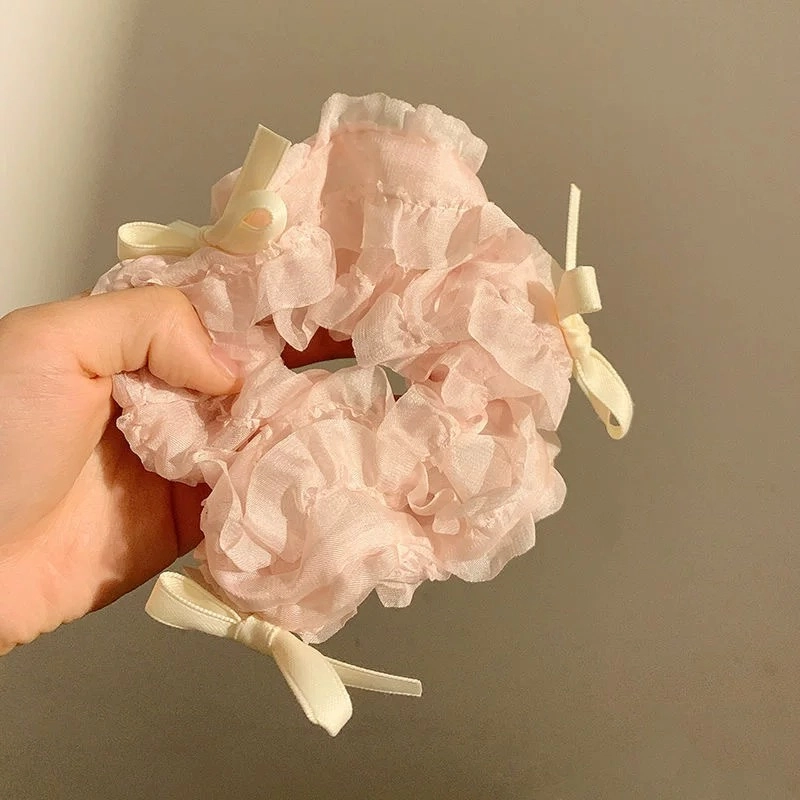 希铃 超仙女蝴蝶结白粉韩系可爱简约#好运 布艺 发圈 女款