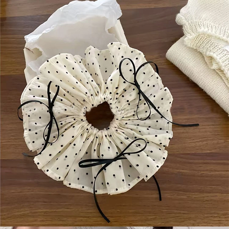 希铃 双层黑白波点蝴蝶结 雪纺 发圈 女款