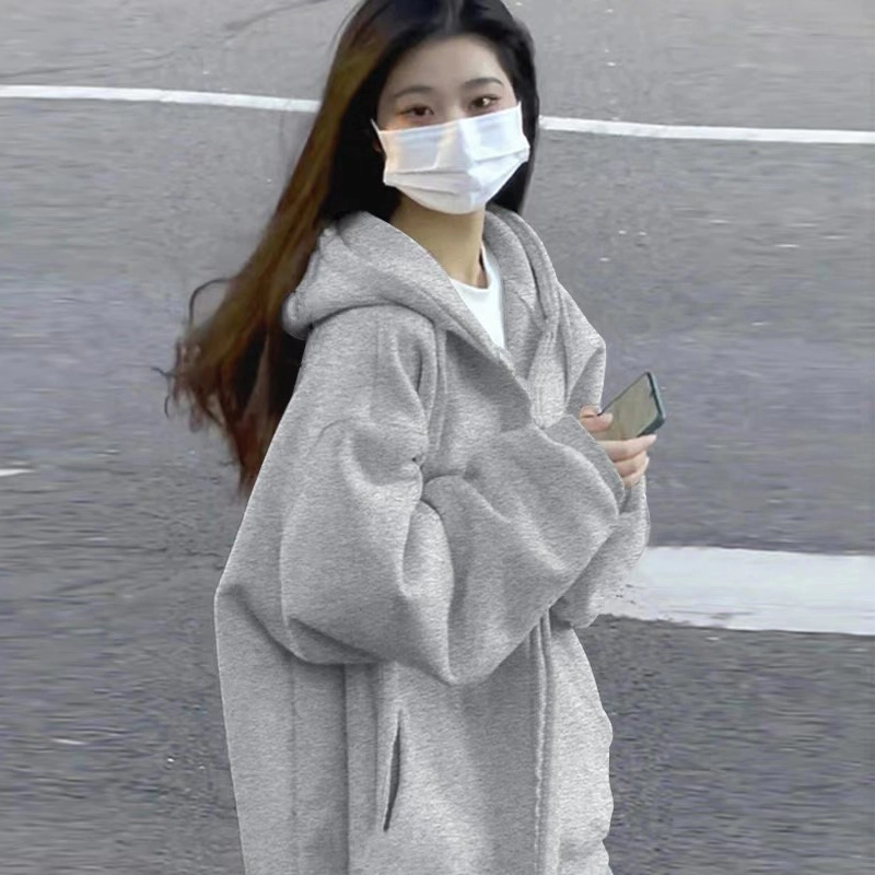 寻星记 慵懒风美式韩版时尚简约百搭连帽开衫外套卫衣 男女同款
