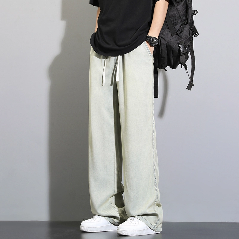 赛瀚 阔腿裤夏季薄款宽松美式潮牌高街风抽绳多口袋设计青少年时尚百搭复古水洗做旧休闲牛仔裤 男女同款