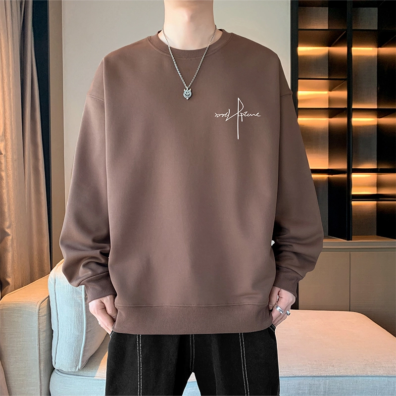 赛瀚 简约纯色复古休闲卫衣长袖男款春秋百搭柔软抗皱舒适亲肤男装街头宽松上衣显瘦显高少年感高街潮流圆领外穿外搭衣服 男女同款