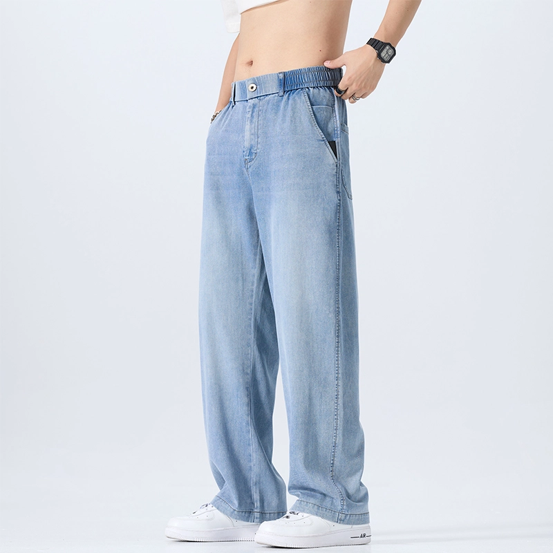 赛瀚 休闲薄款宽松长裤美式潮牌高街风多口袋设计时尚百搭潮流帅气复古做旧水洗阔腿牛仔裤 男女同款