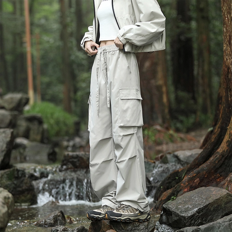 赛瀚 高街工装宽松直筒休闲裤男款秋季户外登山防风抽褶系带阔腿长裤百搭舒适亲肤显瘦显高少年感通勤外穿男裤 男女同款