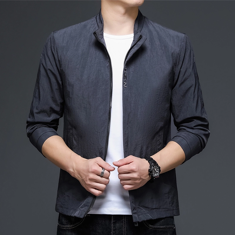 赛瀚 简约商务休闲立领防风纯色行政夹克外套男款时尚春秋厚款百搭舒适亲肤男装宽松上衣长袖显瘦显高青少年通勤外穿外搭衣服 男女同款