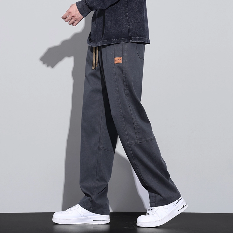 赛瀚 高街宽松直筒休闲裤男款时尚拖地拼接设计版型阔腿长裤春秋厚款百搭舒适亲肤男装显瘦显高青少年潮流通勤外穿松紧腰男裤 男女同款