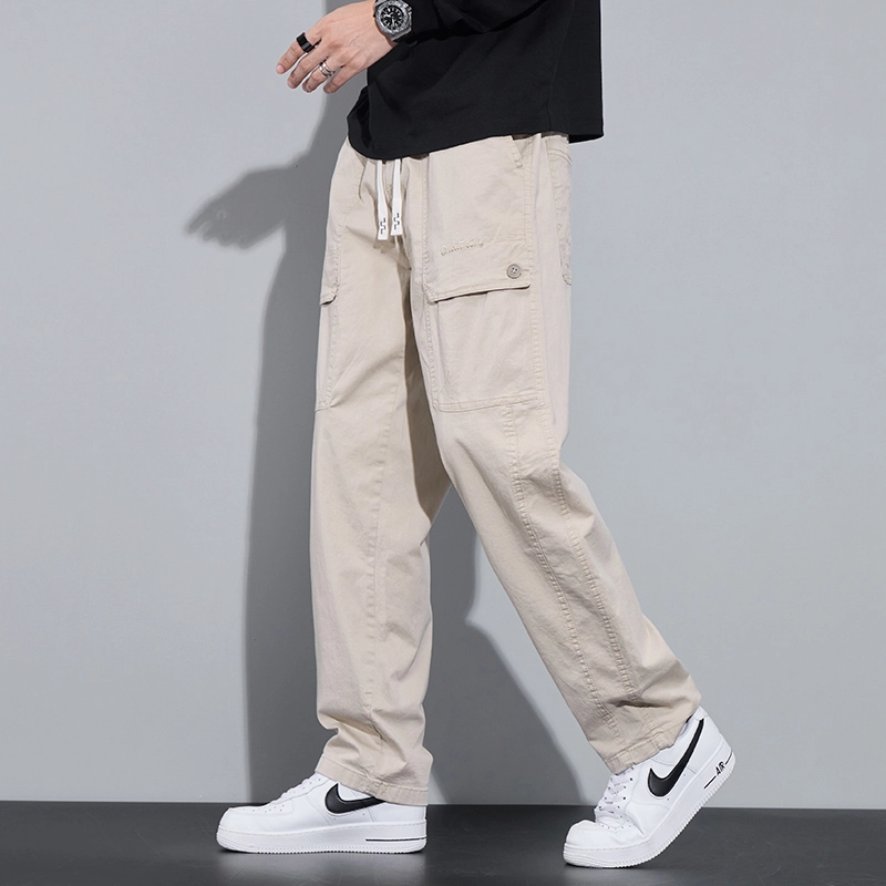 赛瀚 工装宽松直筒休闲裤男美式潮牌厚款百搭秋季舒适亲肤男装长裤松紧腰抽绳显瘦显高少年感高街通勤外穿男裤 男女同款