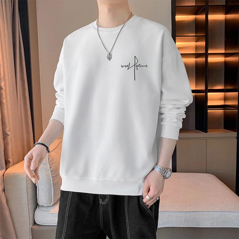 赛瀚 简约纯色复古休闲卫衣长袖男款春秋百搭柔软抗皱舒适亲肤男装街头宽松上衣显瘦显高少年感高街潮流圆领外穿外搭衣服 男女同款