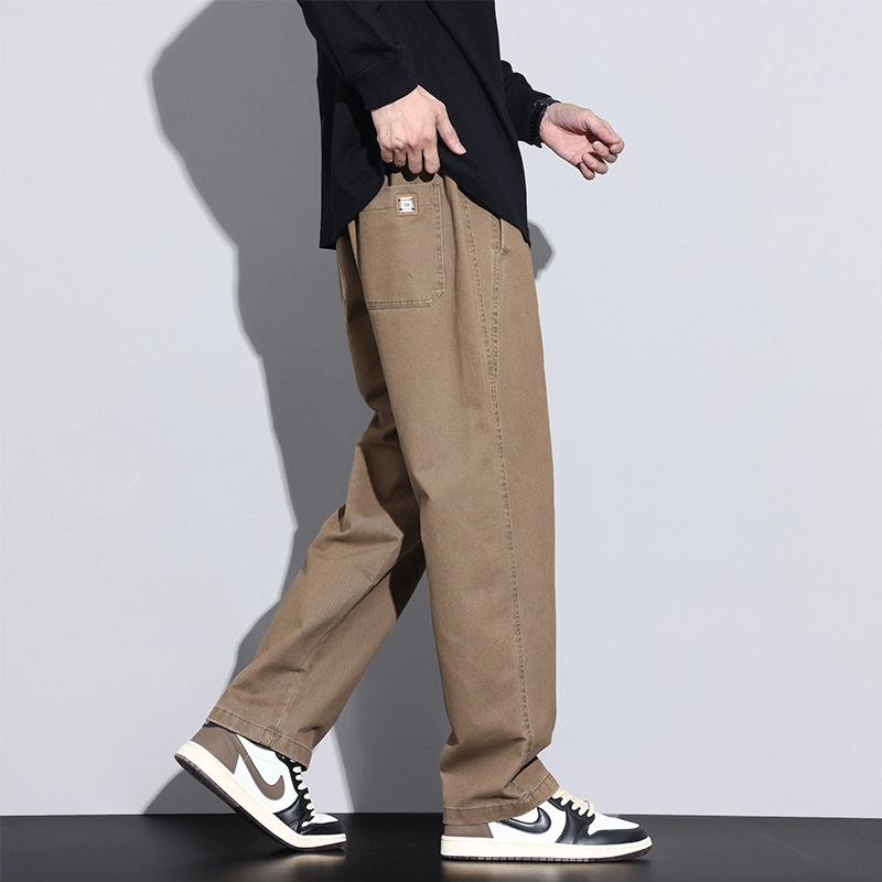 赛瀚 纯棉运动裤春秋季美式潮牌高街风宽松直筒长裤子抽绳松紧腰多口袋纯色设计青少年时尚简约百搭潮流帅气户外休闲裤 男女同款