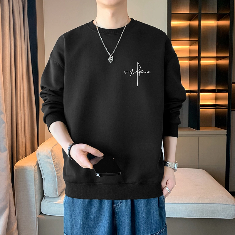 赛瀚 简约纯色复古休闲卫衣长袖男款春秋百搭柔软抗皱舒适亲肤男装街头宽松上衣显瘦显高少年感高街潮流圆领外穿外搭衣服 男女同款