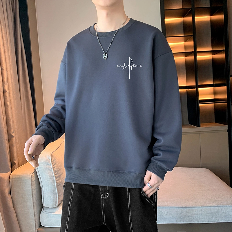 赛瀚 简约纯色复古休闲卫衣长袖男款春秋百搭柔软抗皱舒适亲肤男装街头宽松上衣显瘦显高少年感高街潮流圆领外穿外搭衣服 男女同款
